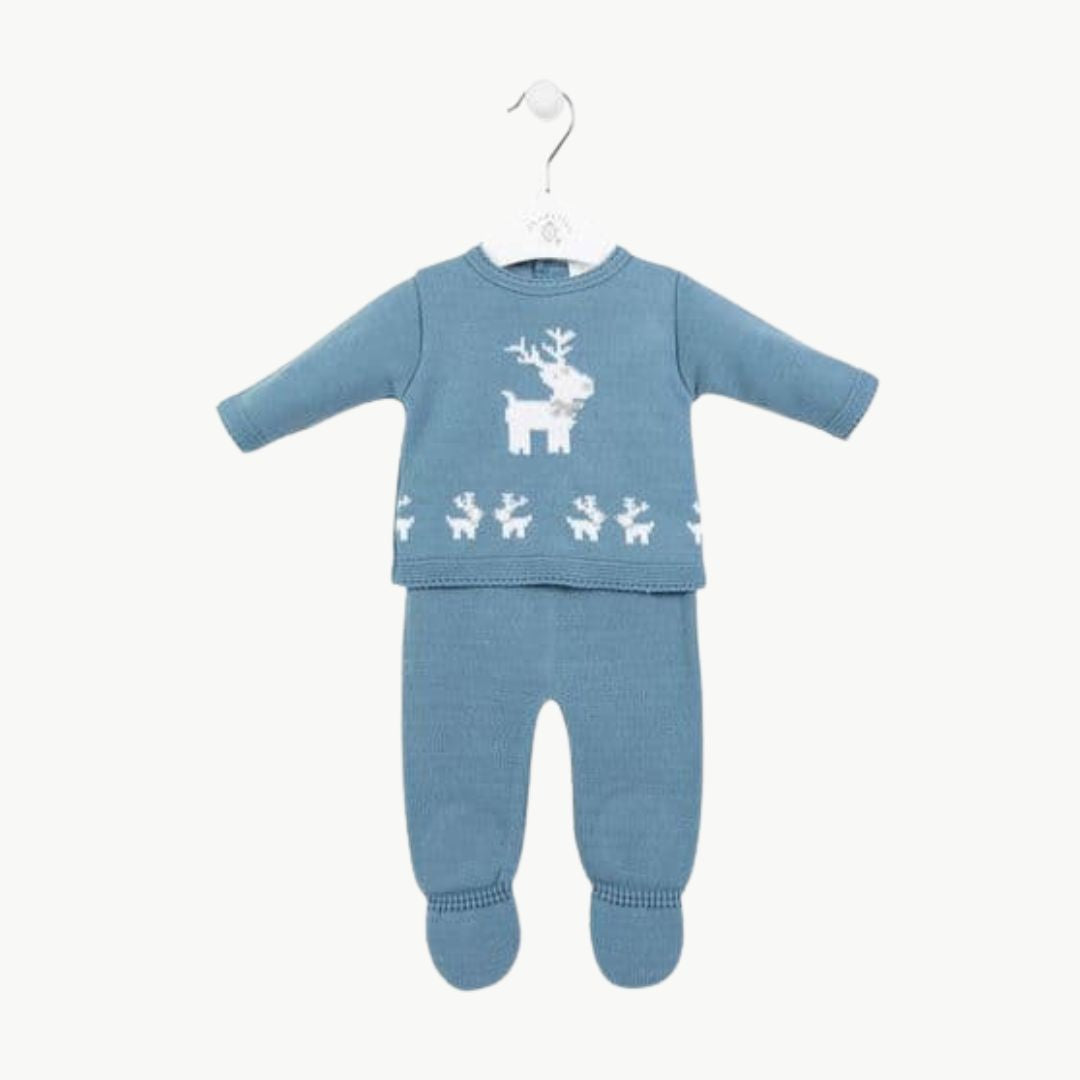 blue reindeer outfit knit for christmas baby