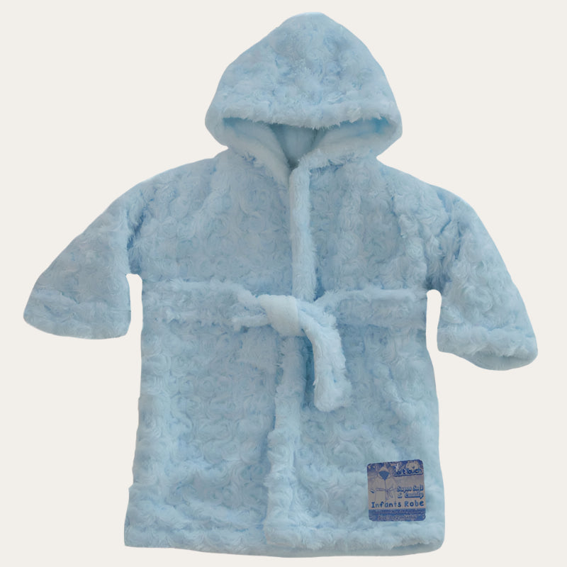 Blue Rose baby hooded dressing gown bathrobe for 0-12 months, soft and cosy design