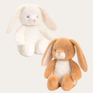 25cm soft cuddly toy bunny rabbit in cream or brown with floppy ears, a cute button nose, and a fluffy tail, perfect for hugs and playtime