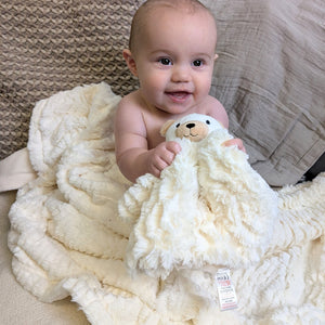 Cream bear comforter & blanket wrap set – soft baby gift for snuggles & warmth – Bumbles and Boo.