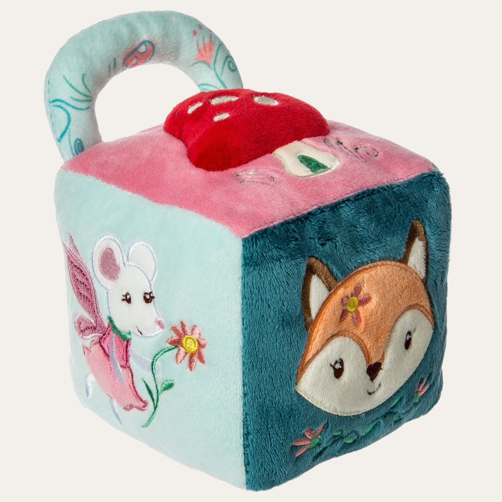 Fairyland Activity Cube – interactive wooden baby toy with sensory play features – Bumbles and Boo.