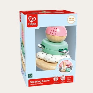 Stacking tower – wooden, fabric & silicone baby toy for sensory play (10M+) – Bumbles and Boo.