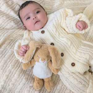 bunny rabbit soft toy in brown and white, bumbles and boo