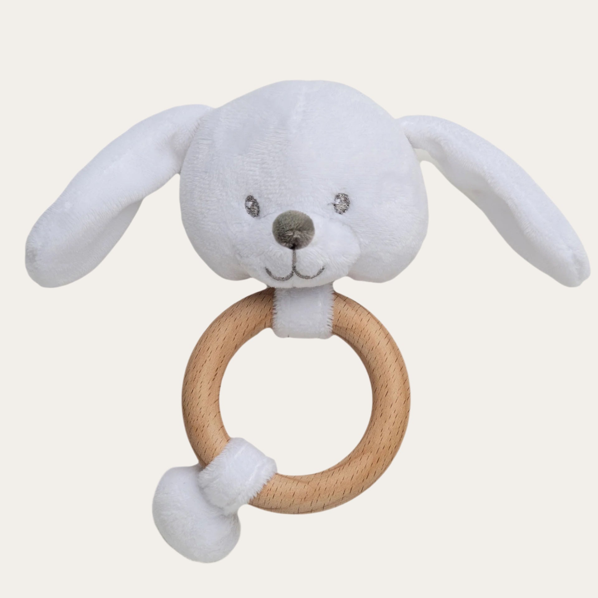 Eco-Friendly White Bunny Rattle Toy made from recycled materials