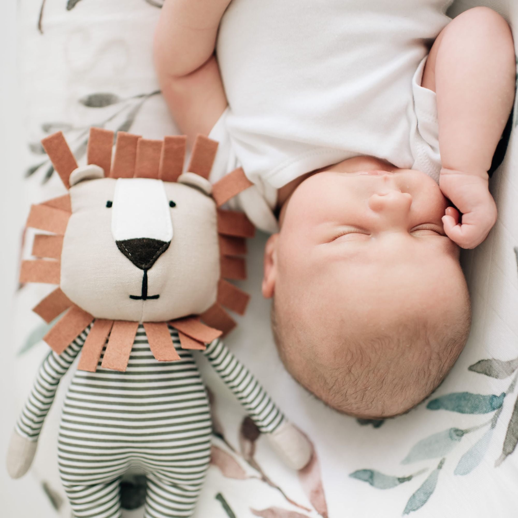 Soft toy lion with a baby.