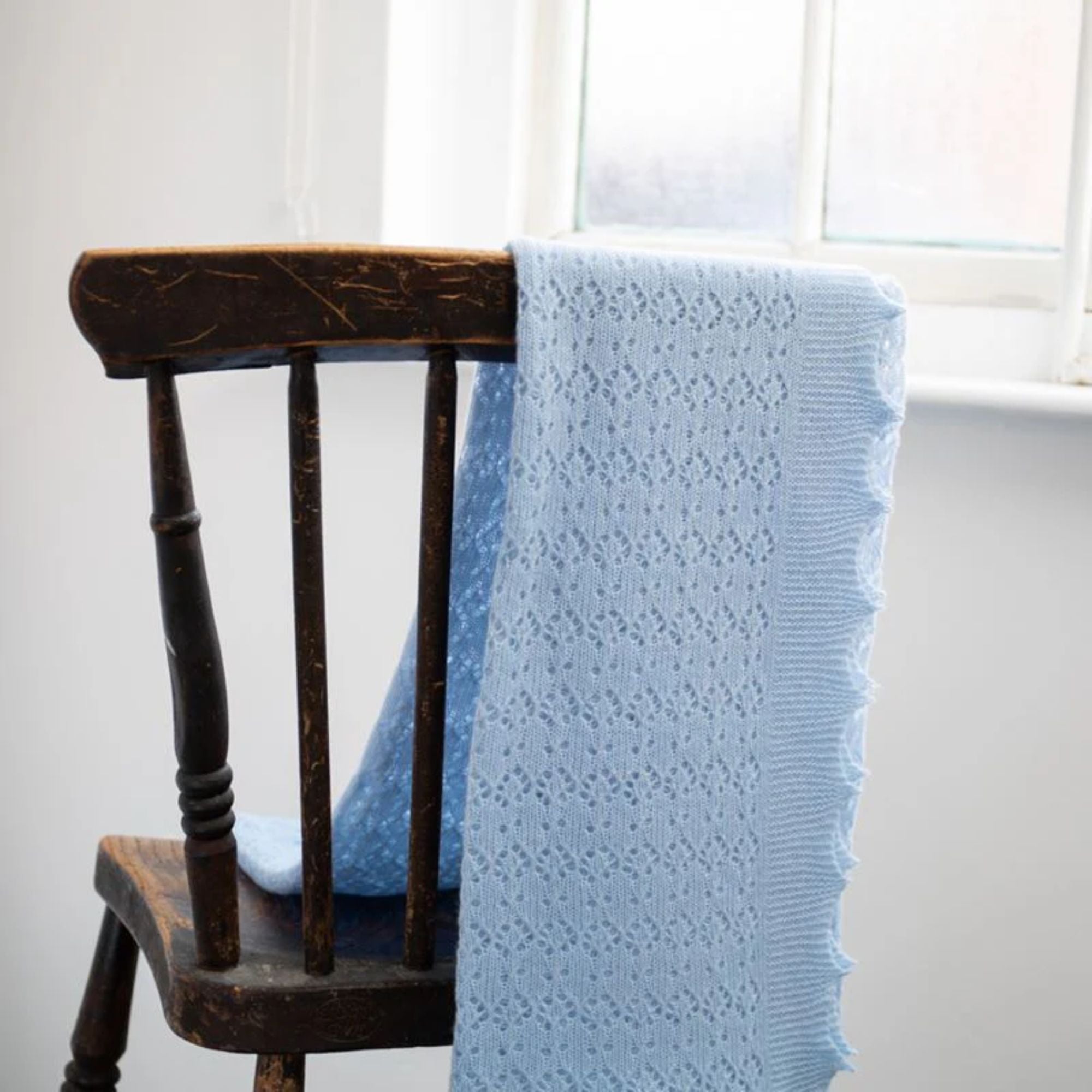 cashmere blue knit baby blanket