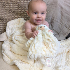 Cream Bear Comforter & Blanket Wrap Set