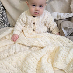 Cream Cable Knit Baby Blanket Wrap with Bow