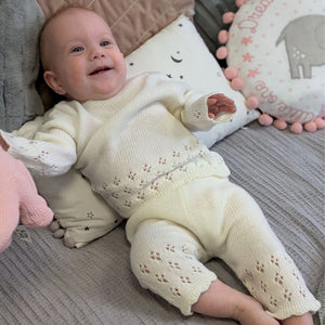 cream knit baby clothing set