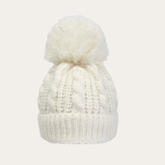 Cream Pearl & Cable Knit Baby Hat with Large Pom Pom – Newborn to 12 Months