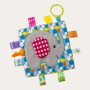 Taggies Crinkle Me Elephant clip on toy by Mary Meyer bright primary colours with sensory taggies.