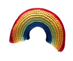 crochet rainbow baby rattle.