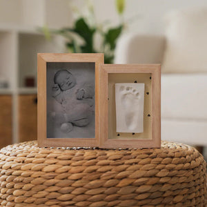 Duo Frame – Pretty Hearts with reversible beige background, two connected panels for baby photo and imprint