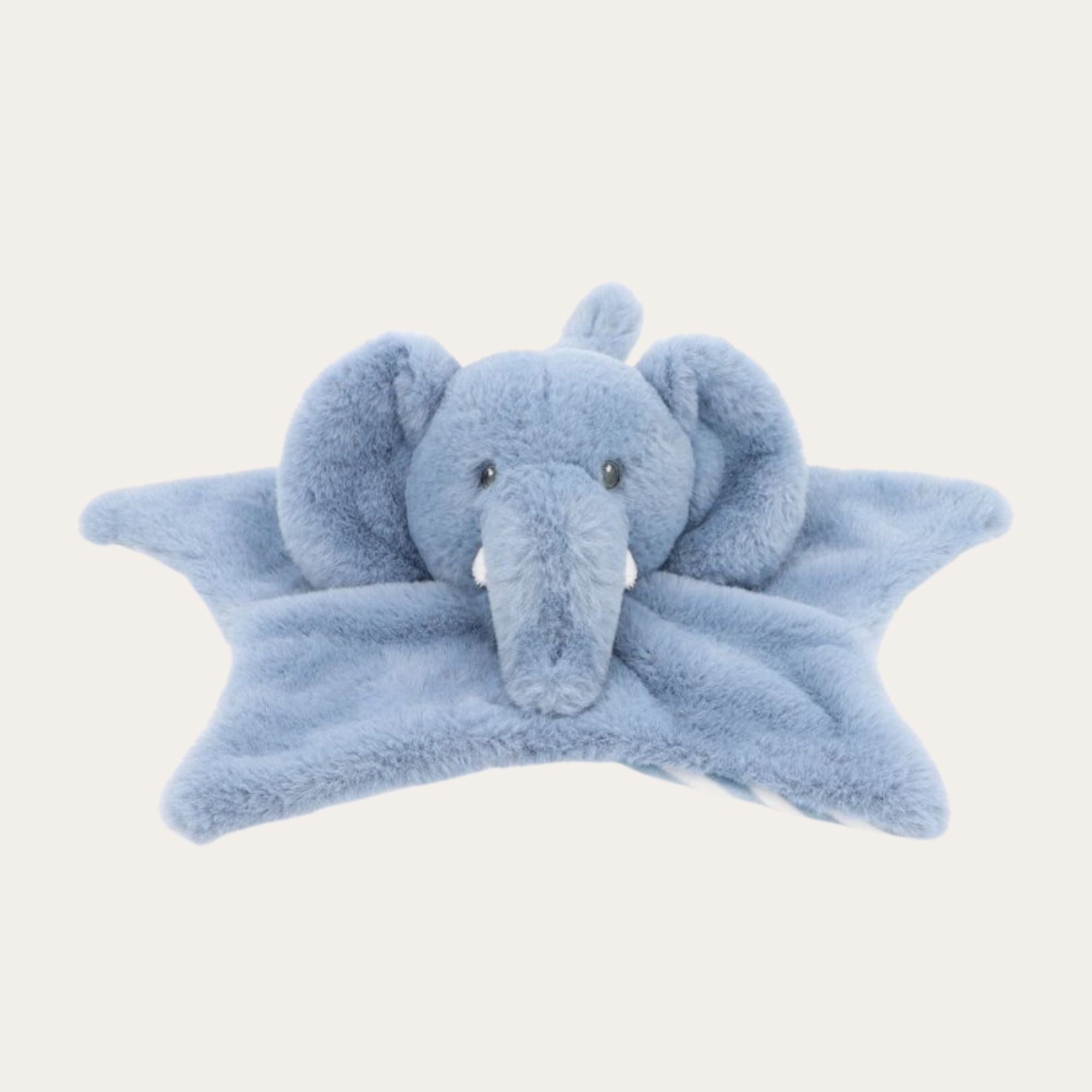 dusky blue elephant baby comforter which is 32 cm