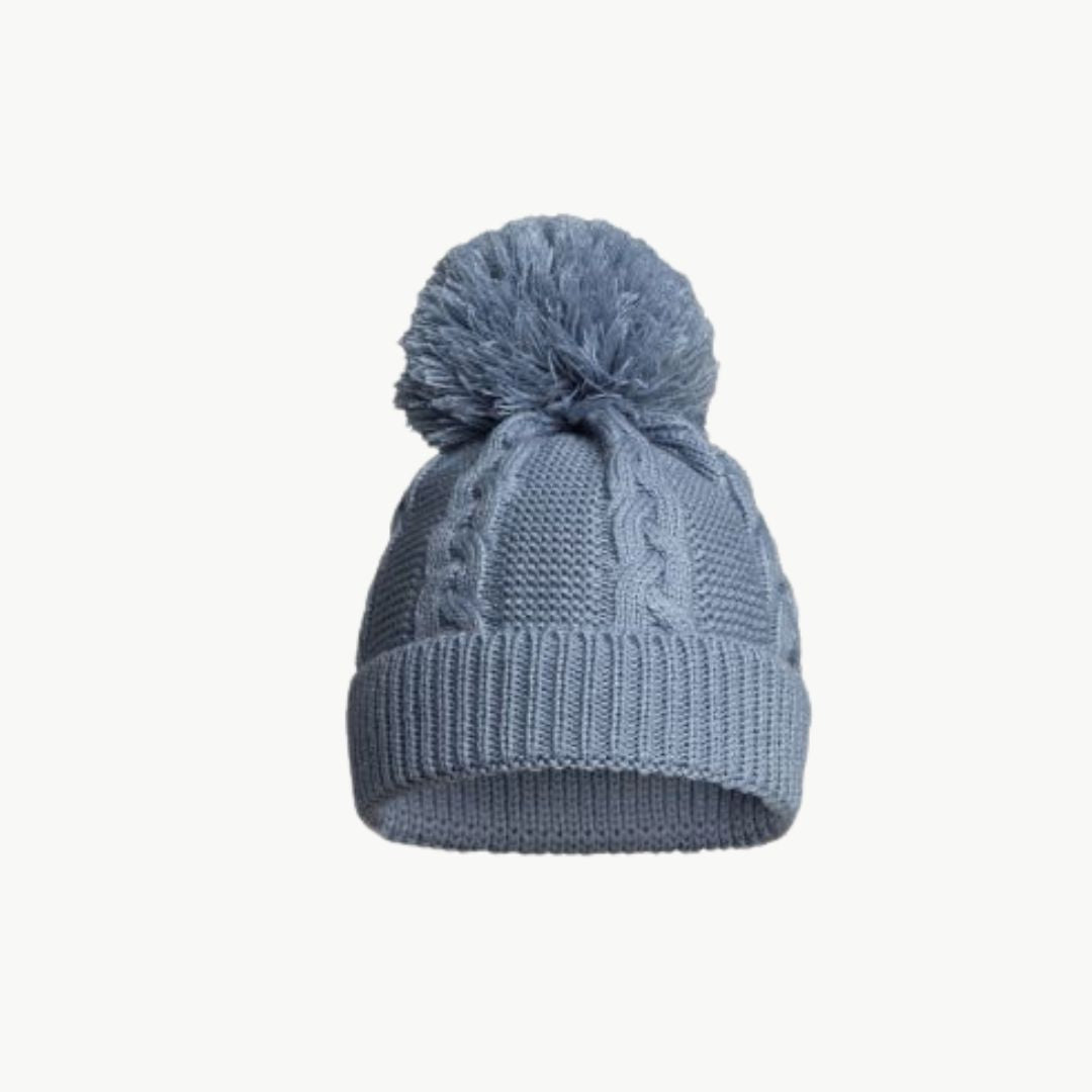 dusky blue knit baby hat recylced