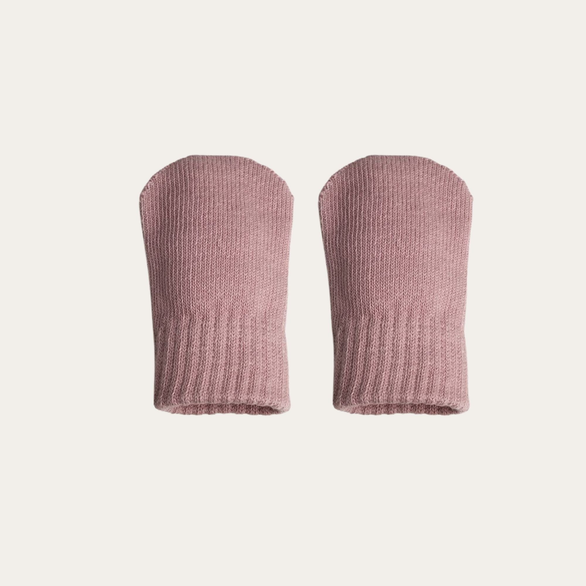 dusky pink knit baby mittens