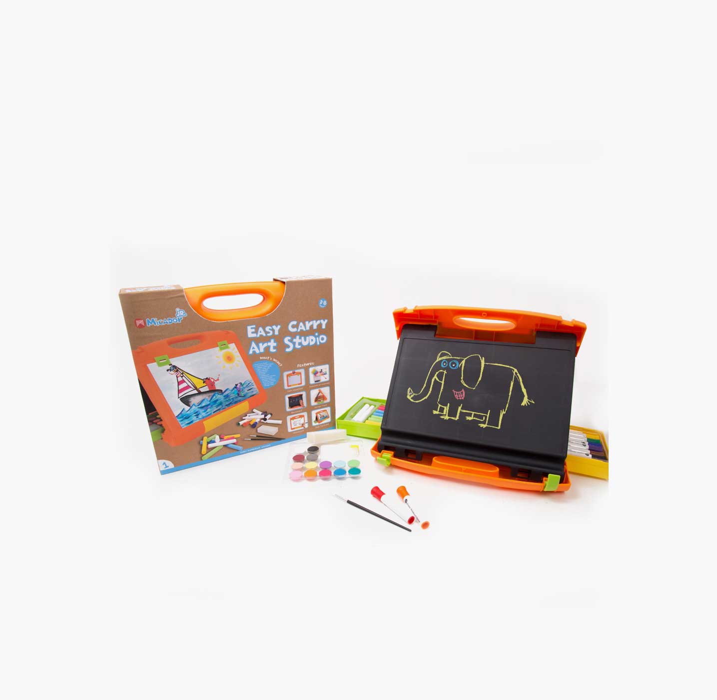 The perfect gift for a sibling.  A carry along colouring sudio with paper and pens
