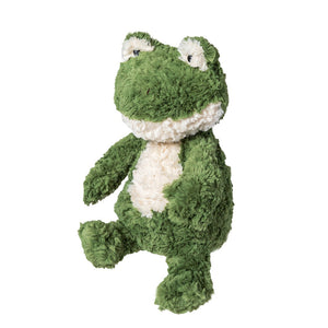 12-inch eco-friendly plush frog made from 100% recycled plastics, featuring a soft, textured body, embroidered facial details, and a cuddly design. Perfect for babies, snuggling, and adventures.