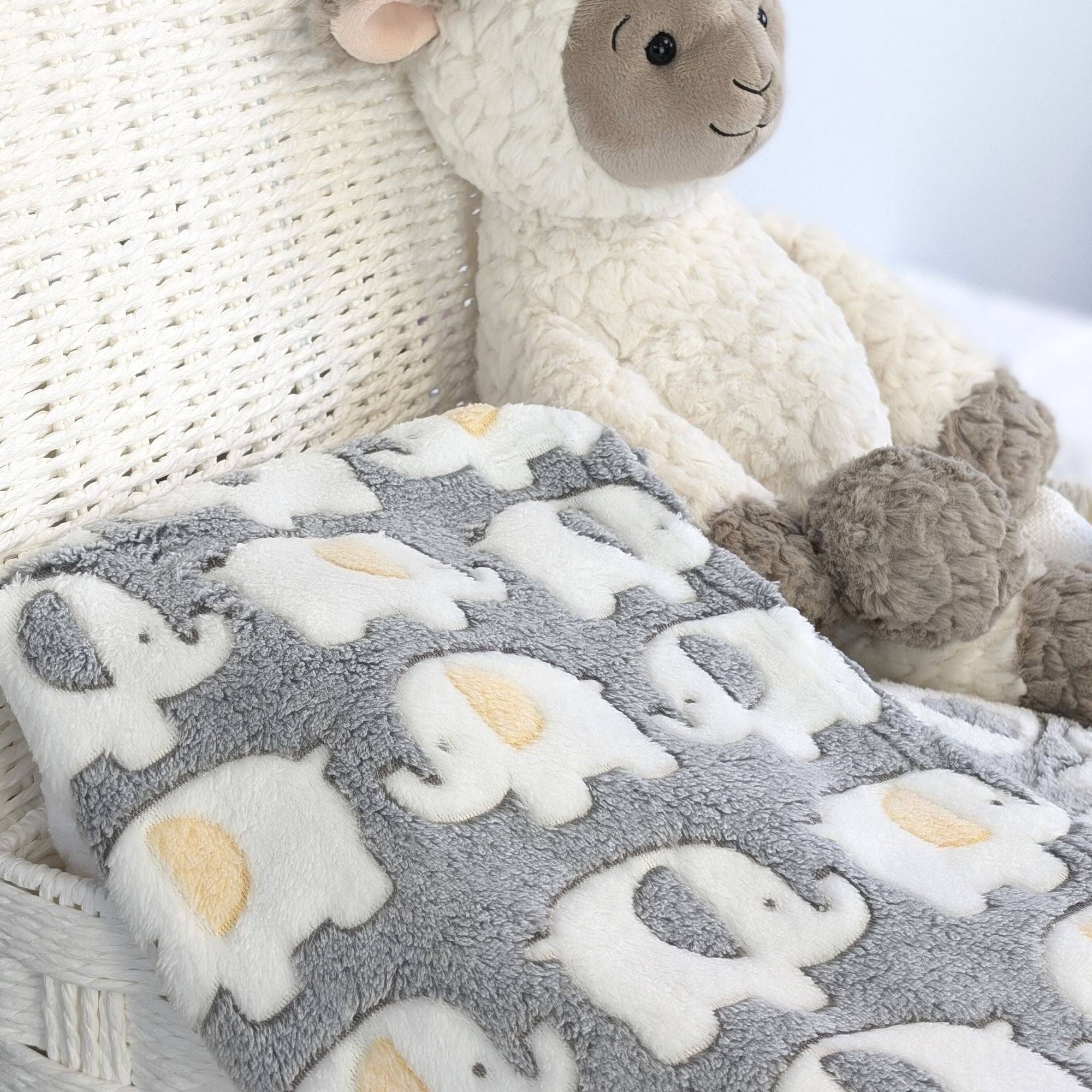 elephant baby blanket fleece grey and yellow