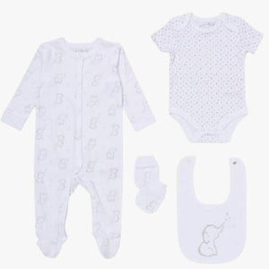 elephant baby clothing set in white cotton