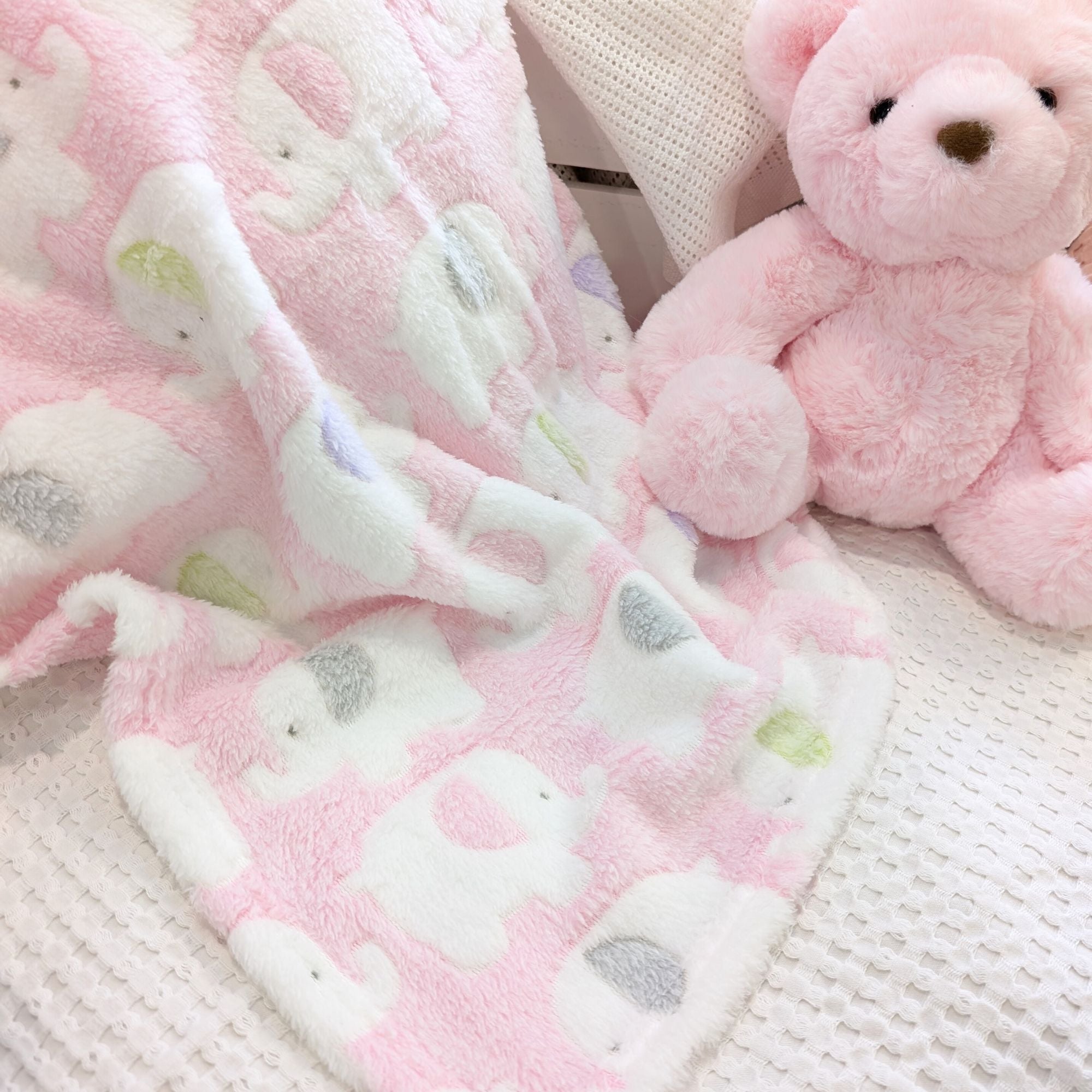 elephant themed pink baby fleece blanket