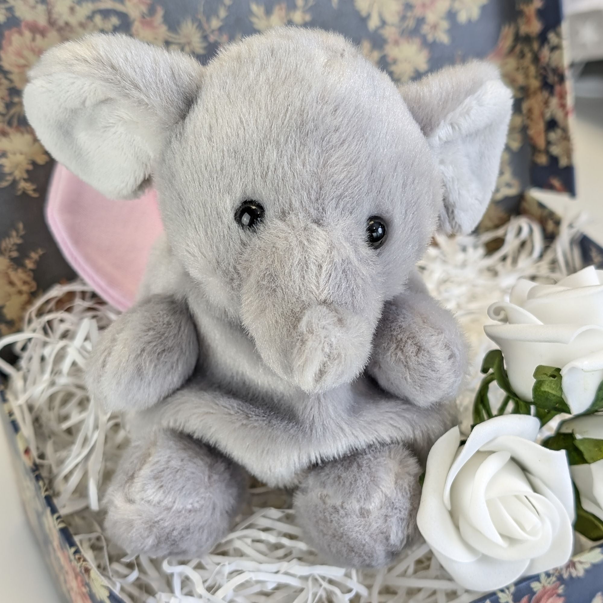 elephant soft toy for a baby in grey