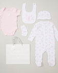 baby girl pink elephant twinkle twinkle clothing gift set with flowers and the wording 'grow' on the bib bumbles and boo