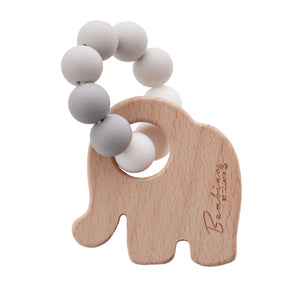 silicone and natural beech wood baby teething toy