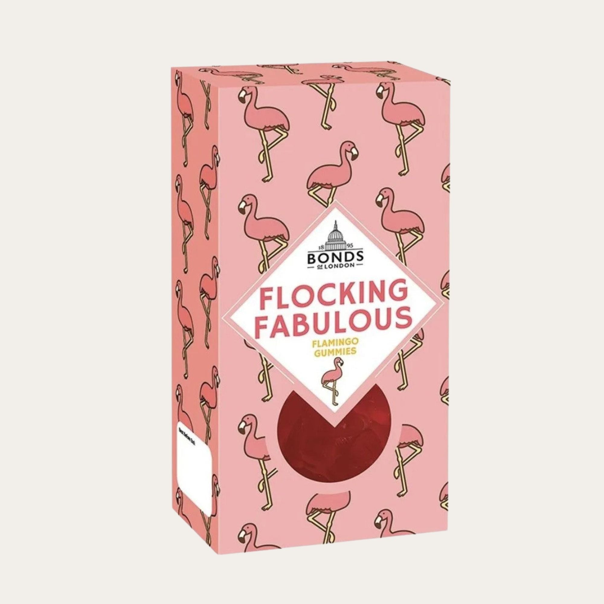 Pink box of 'Flocking Fabulous' Flamingo shaped gummies