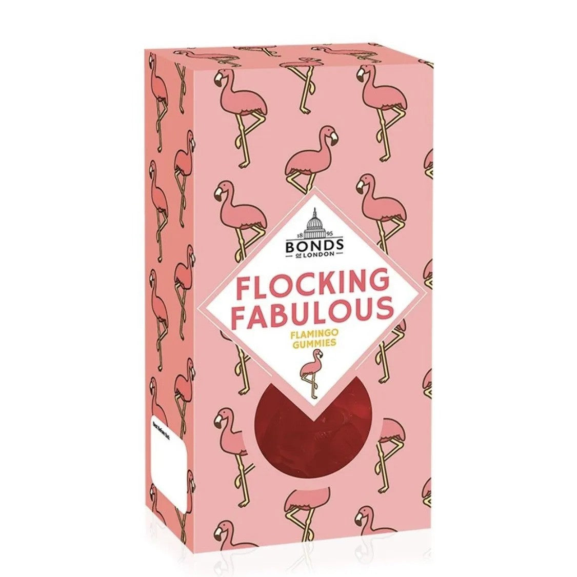 Pink box of 'Flocking Fabulous' Flamingo shaped gummies