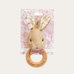 flopsy bunny wooden ring rattle in pink