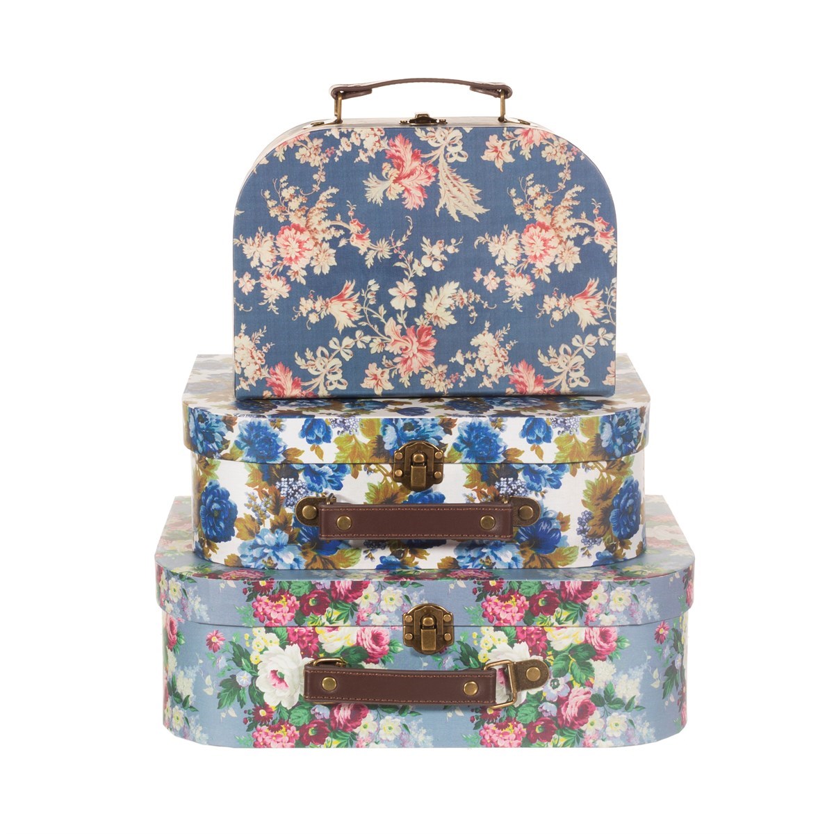 Keepsake Trunks Suitcase set of 3 - Blue Delphine Vintage Rose, Keepsake Box