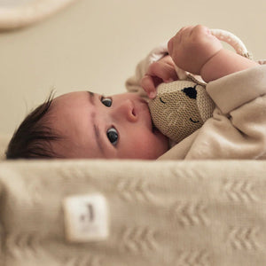 Teething Ring FOX with a knitted head featuring textured bubbles, perfect for teething relief and play.