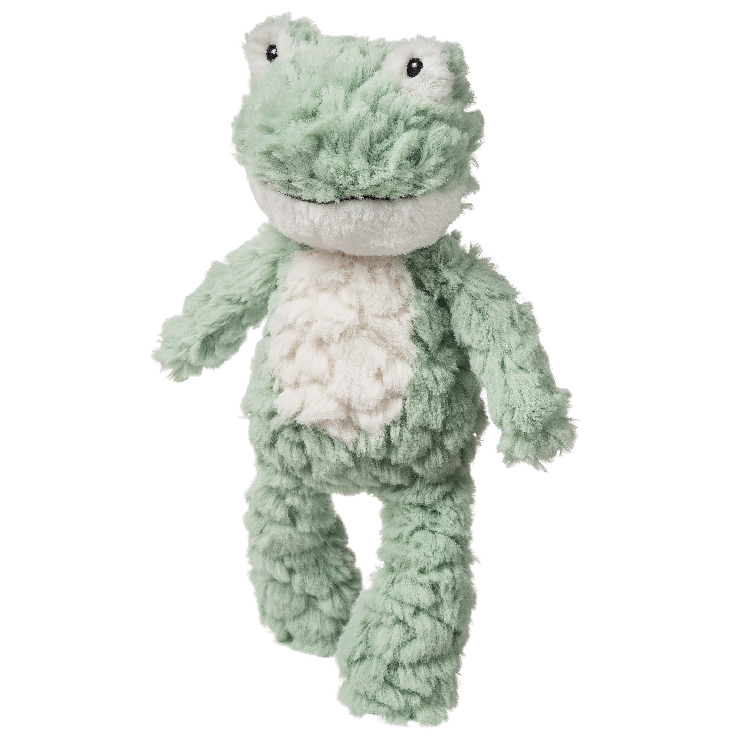 An 11 inch tall soft toy mint green cuddly frog
