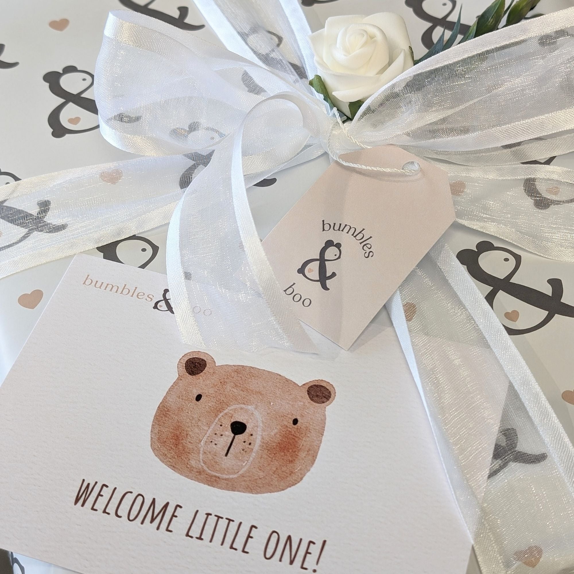 Gift wrapping for baby hampers.