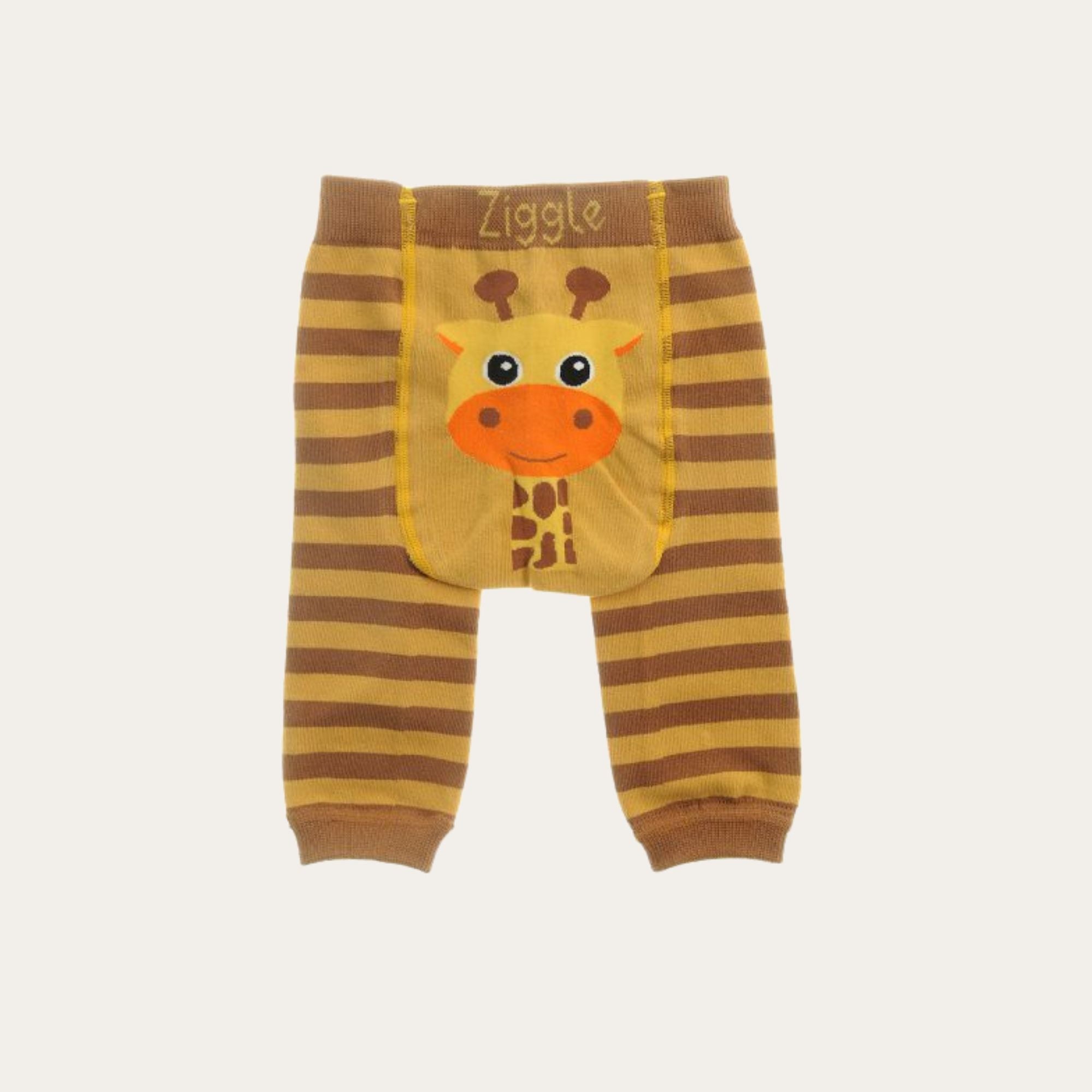 giraffe themed baby leggings in orange and brown