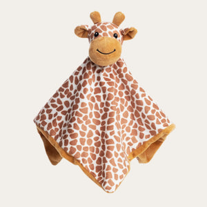 Giraffe Baby Comforter with plush brown mink back, 36cm x 36cm