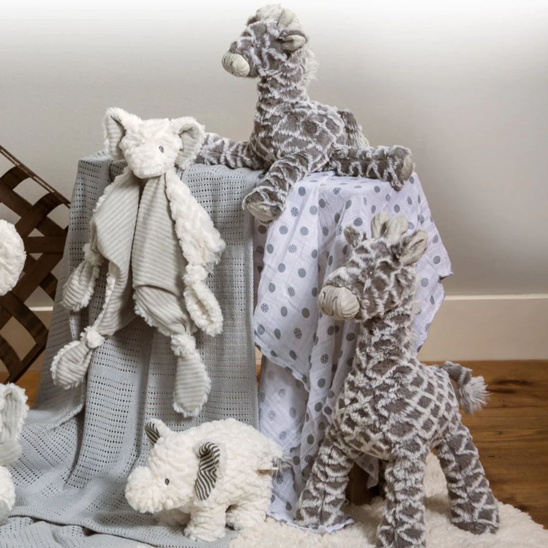 Giraffe and elephant soft toys by mary meyer.