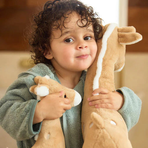 XL Giraffe Cuddly Toy in Biscuit Colour, featuring embroidered spots, short manes, and ivory accents, 52cm tall