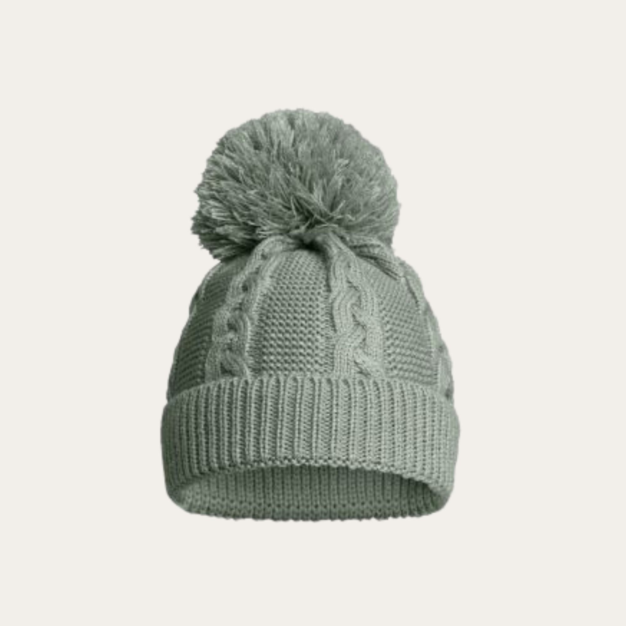 green knit pompom hat