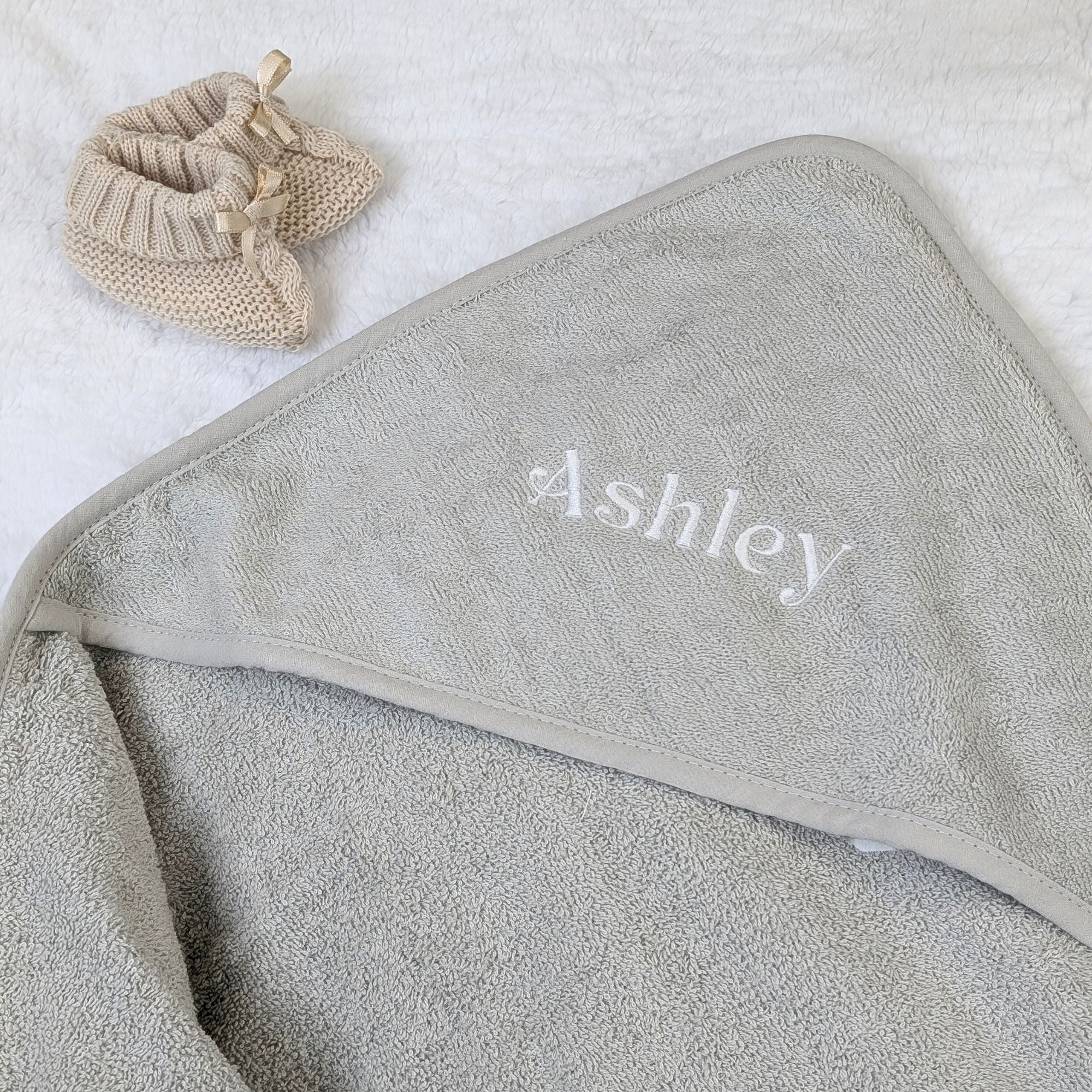 grey hooded baby bath towel bumbles and boo