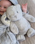 Grey rabbit soft toy with long ears that can be personalised.