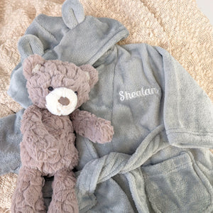 grey hooded baby dressing gown with cute bear ears