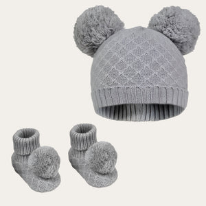 Hat and Bootie Knitted Set in grey