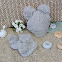 Hat and Bootie Knitted Set in Grey