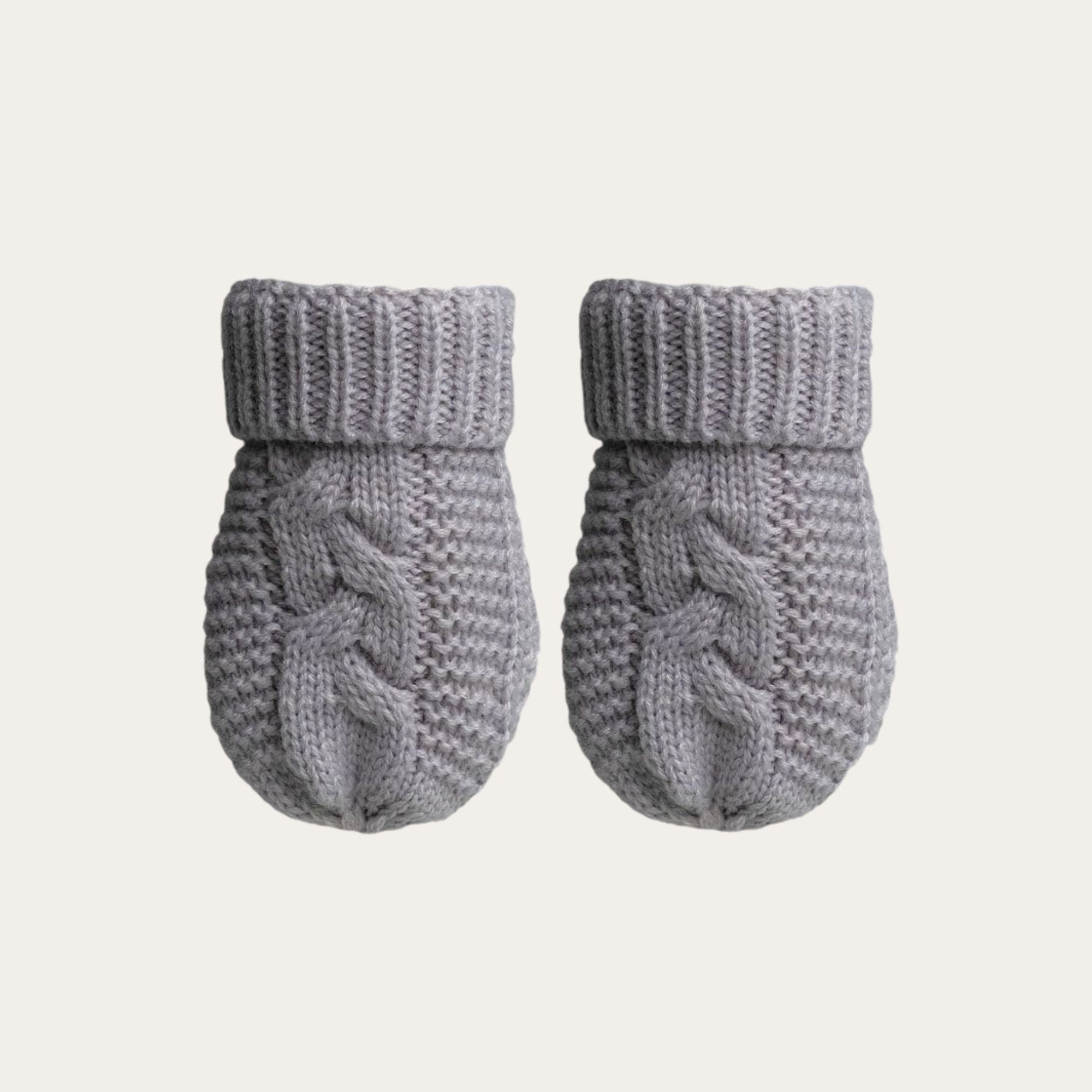 grey knit baby mittens.