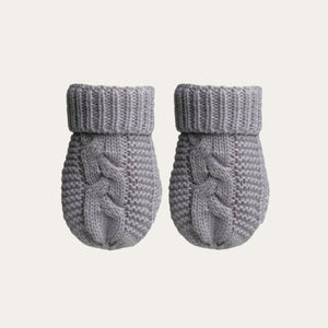 grey knit baby mittens. bumbles and boo.