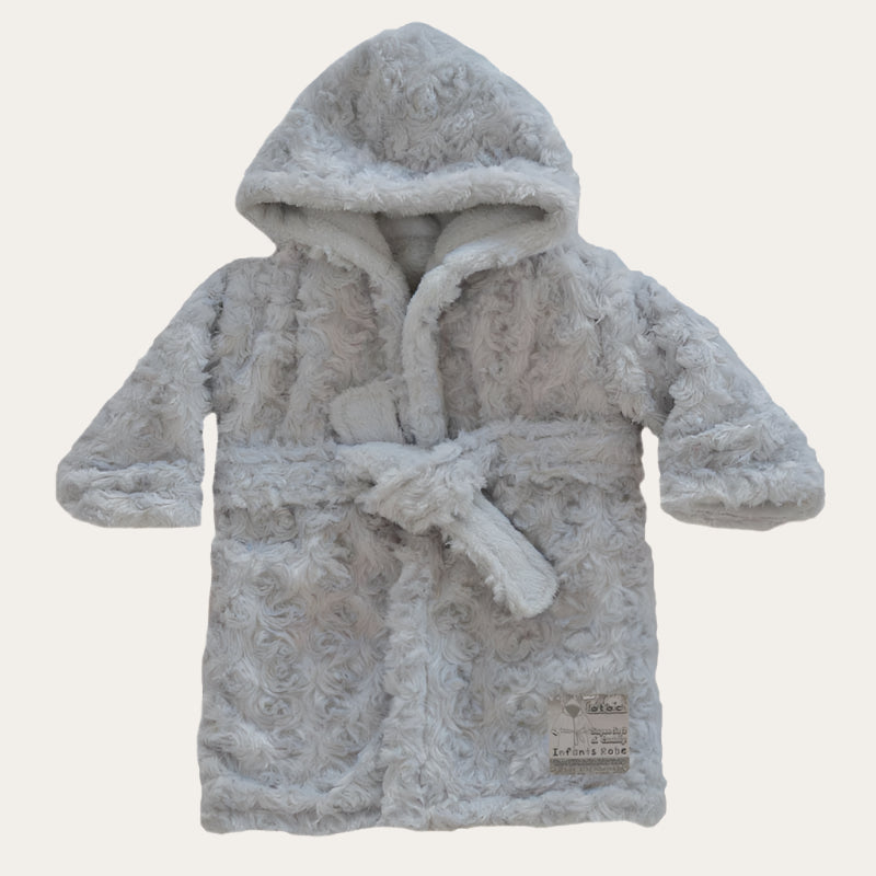 Grey Rose baby hooded dressing gown bathrobe for 0-12 months, soft and cosy design