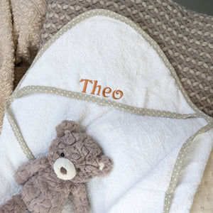 hooded baby bath towels white and beige