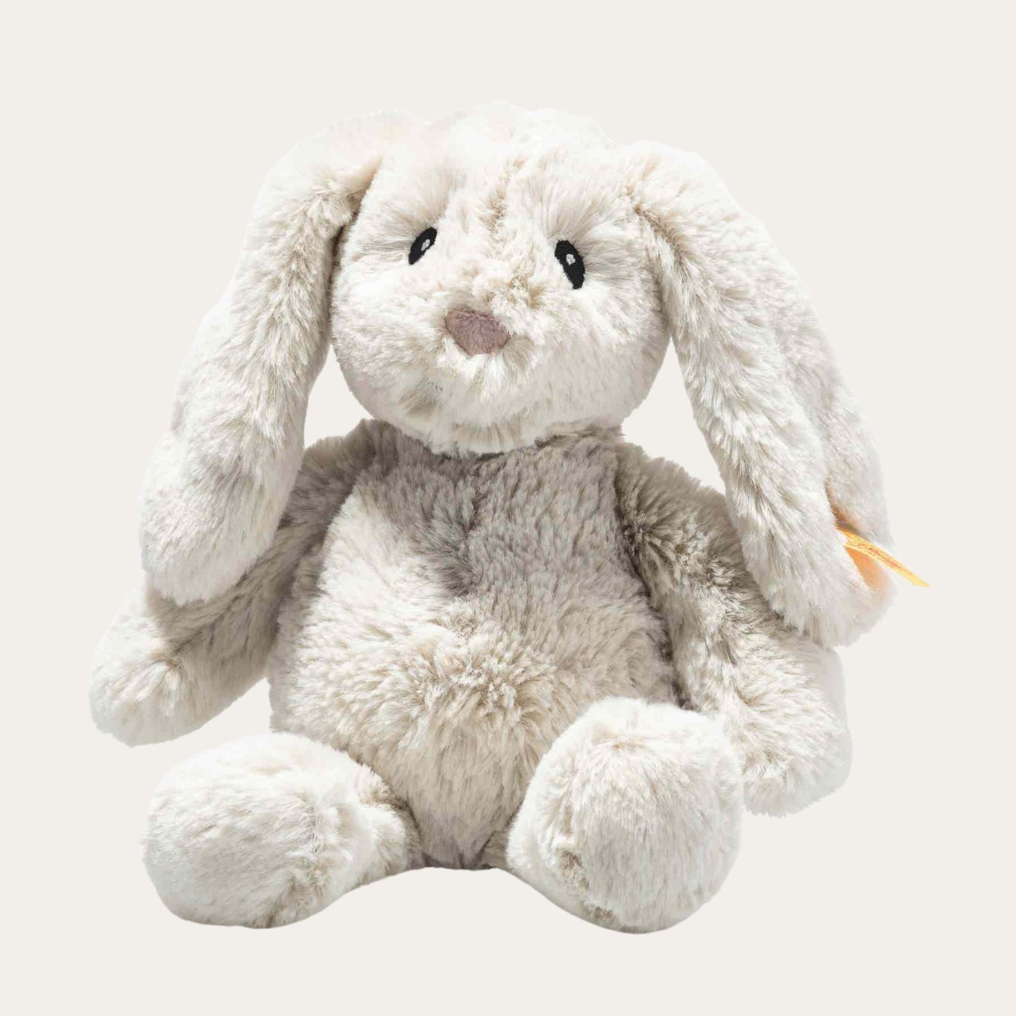 Super Soft Cuddly Friends Hoppie Rabbit by Steiff in soft grey. Classic first soft keepsake toy. 